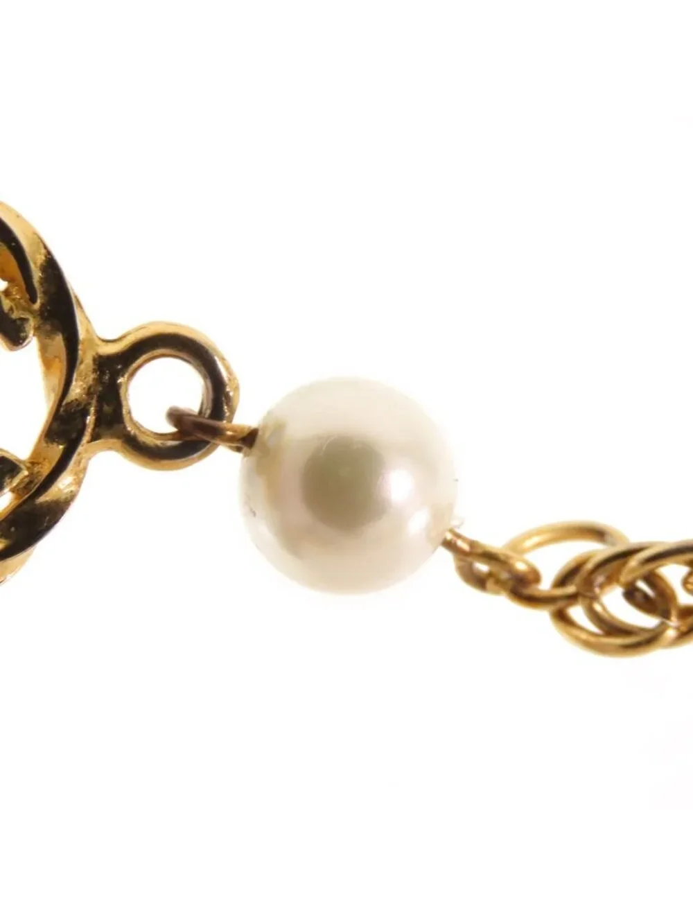 Chanel CC Logo Chain Bracelet Gold Metal Costume Pearl